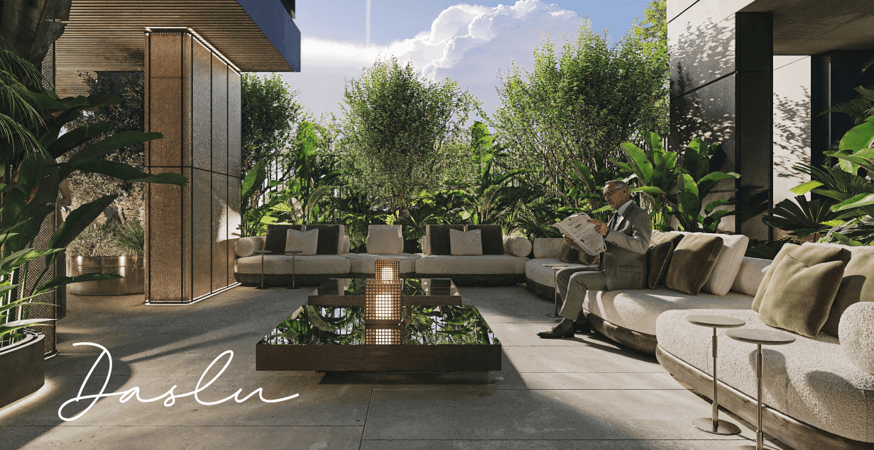 Perspectiva ilustrada da área de hospitalidade